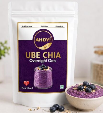 Ahoy! Ube & Chia Instant Overnight Oats | With added Purple Yam Ube Powder and Premium Grade Chia | Protein Oats | No Added Sugar | High Fiber| Gluten Free | Healthy Breakfast (200 gm)
